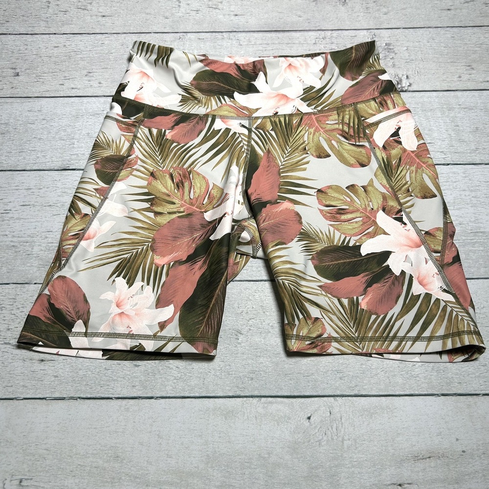 Old Navy Women Powersoft High Rise Bike Shorts XL Frond Tropical Floral Biker